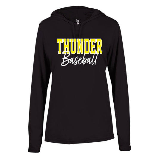 THUNDER YELLOW OUTLINE Women's Black Long Sleeve with Hood [ADULT]