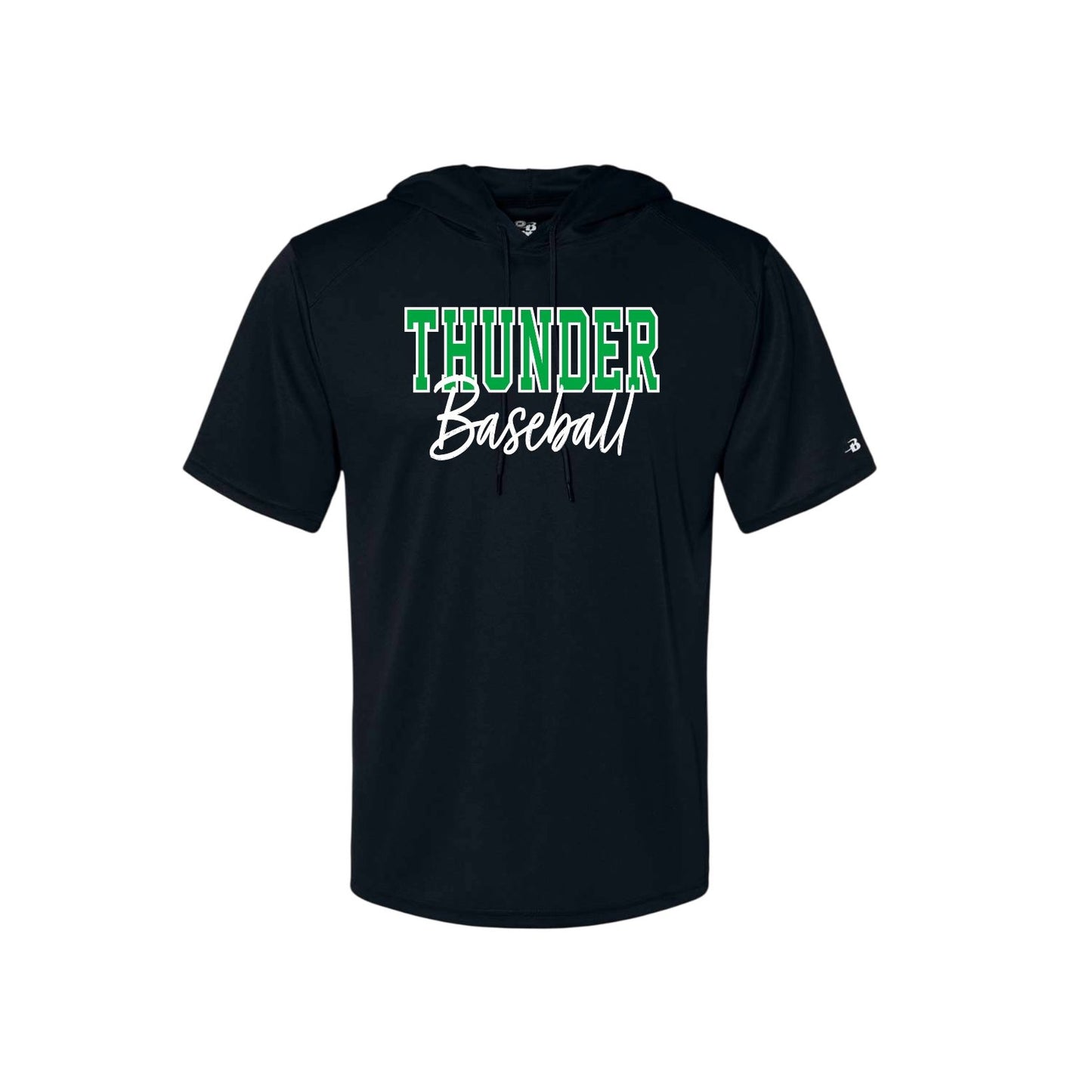 THUNDER OUTLINE Black Short Sleeve Sport Performance Hoodie [ADULT]