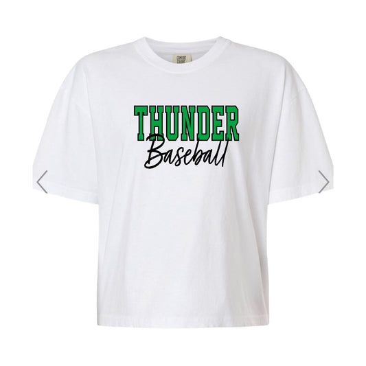 THUNDER OUTLINE White Boxy Crop Tee [ADULT]