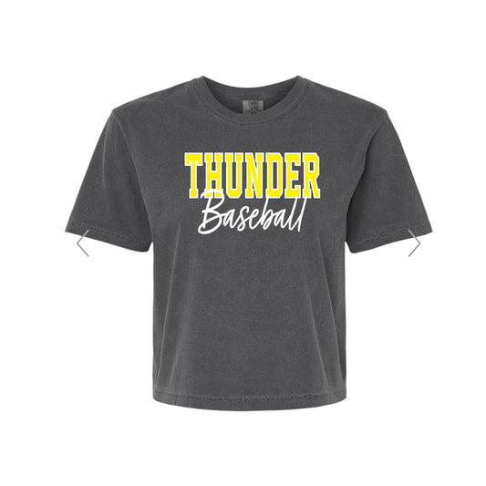THUNDER YELLOW OUTLINE Charcoal Boxy Crop Tee [ADULT]
