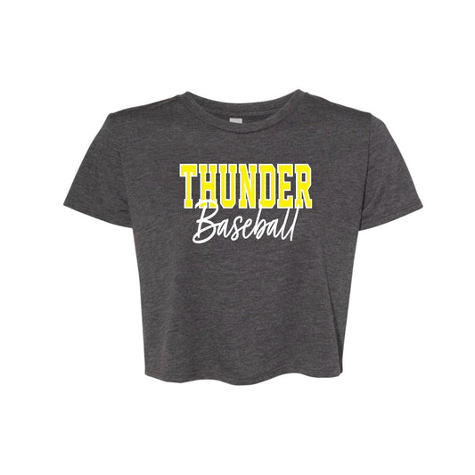 THUNDER YELLOW OUTLINE Heather Grey Flowy Crop Tee [ADULT]
