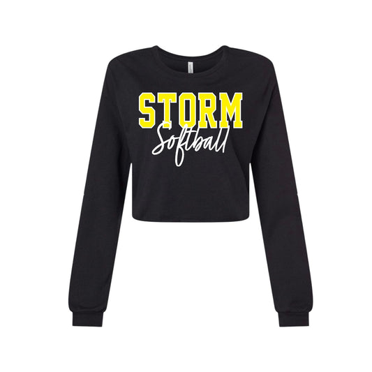 STORM YELLOW OUTLINE Black Crop Long Sleeve [ADULT]