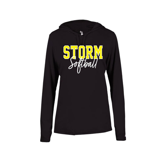 STORM YELLOW OUTLINE Women's Black Long Sleeve with Hood [ADULT]