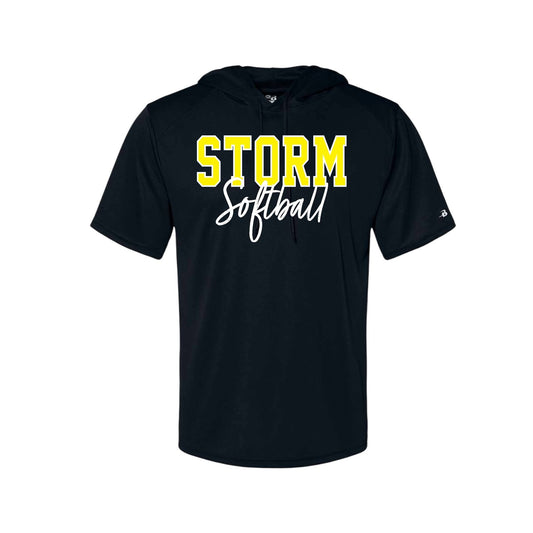 STORM YELLOW OUTLINE Black Short Sleeve Sport Performance Hoodie [ADULT]