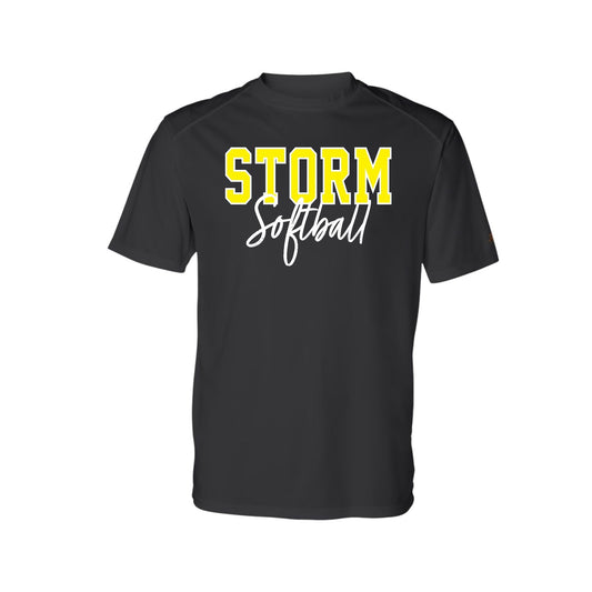 STORM YELLOW OUTLINE Black Short Sleeve Sport Performance Tee [ADULT]